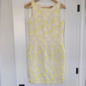 ANN TAYLOR | Women's Ivory/Yellow Polka Dot Tweed Sleeveless Midi Dress